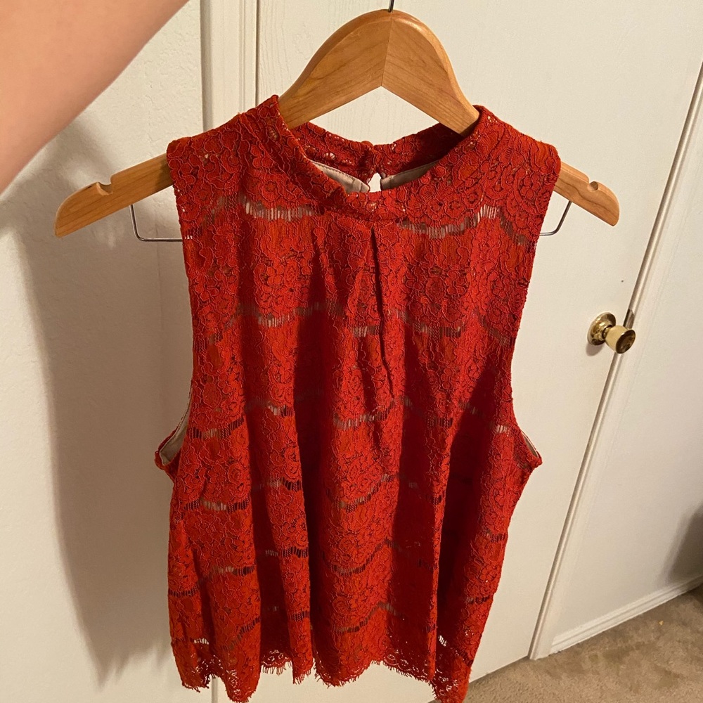 Love, Fire Mock Neck Lace Tank Top